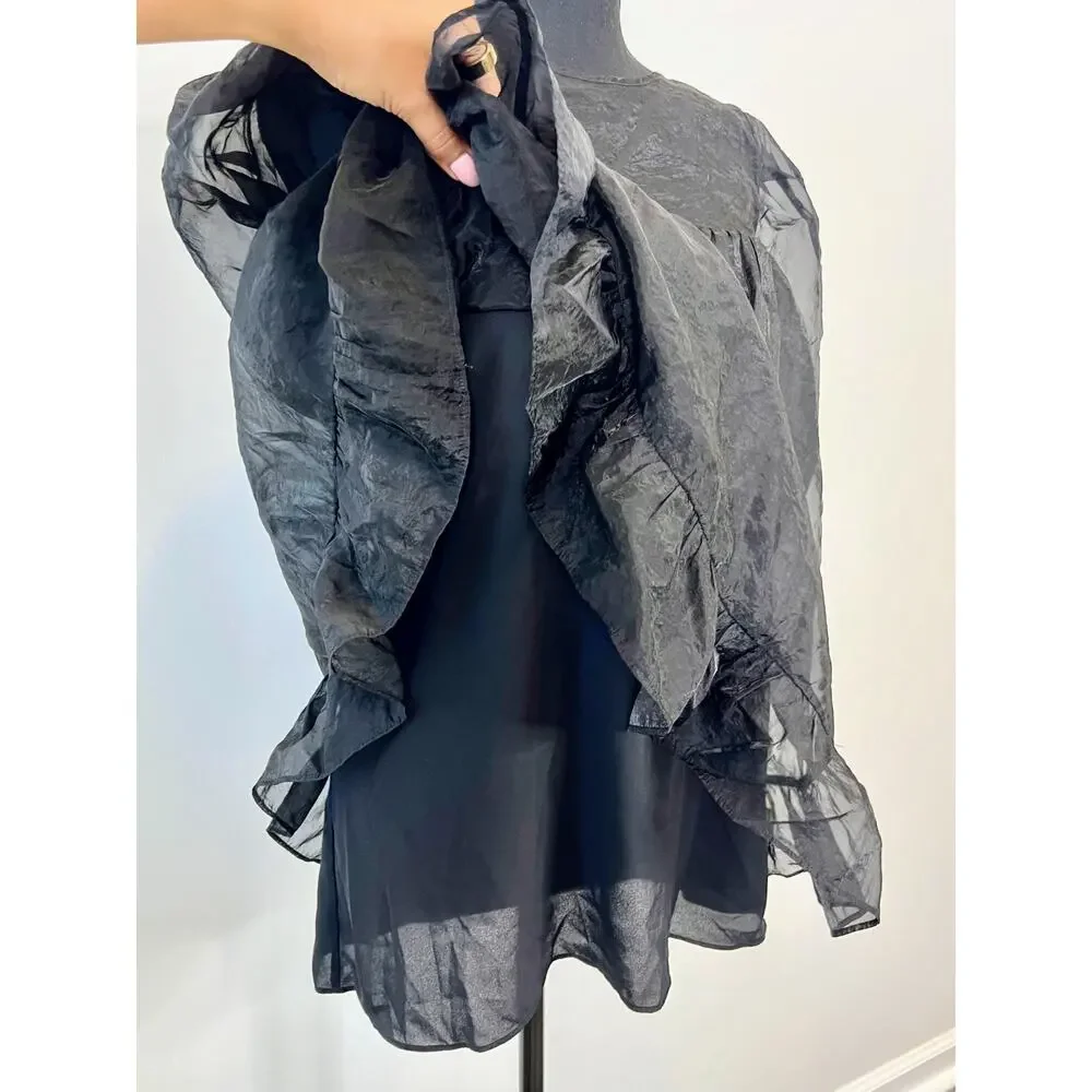 Aritzia Wilfred Madeleine Dress in Black Size XXS Chiffon Short Sleeve Lined - Picture 4 of 6